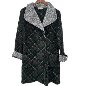 Stan Herman Wrap Front Robe Womens Medium Dark Green Pink Fleece Pockets